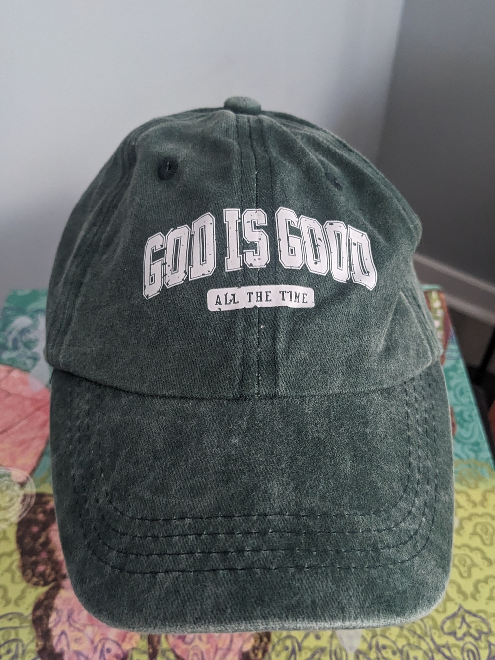 God Is Good All The Time Embroidered Baseball Cap - Green NWOT